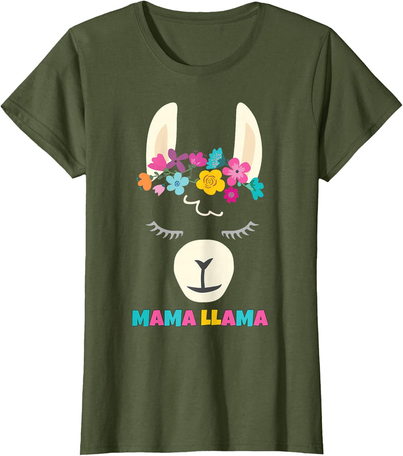Llama Shirts & Alpaca Gifts Mama Llama Mom Christmas Birthday Mothers Day T-Shirt - Olive Green