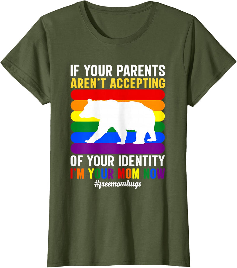 SOMMAS PRIDE Free Mom Hugs Proud Mama Bear Lgbt Gay Pride Lgbtq Parade T-Shirt - Olive Green