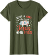 Pig Lovers Gifts and Apparel Just A Girl Who Loves Jesus and Pigs Pig Lover Christian T-Shirt - Olive Green