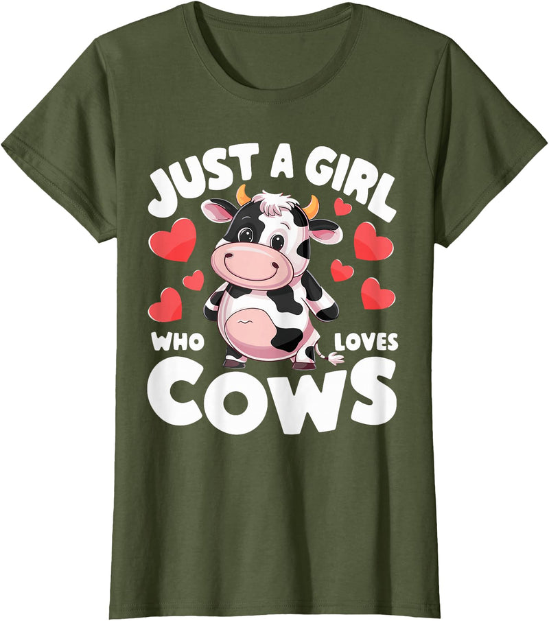 Cows for awesome Girls Farmer Cute Cow Just a Girl Who Loves Cows T-Shirt - Olive Green