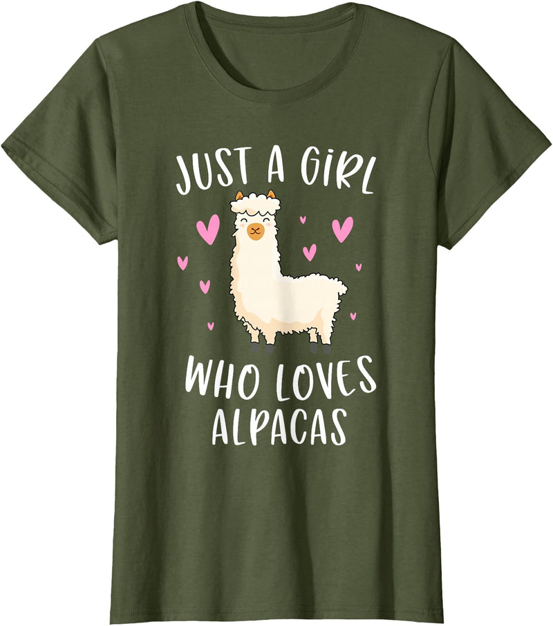 Cute Alpaca Llama Lover Clothing Gifts For Women Just A Girl Who Loves Alpacas Funny Alpaca Gifts for Girls T-Shirt - Olive Green