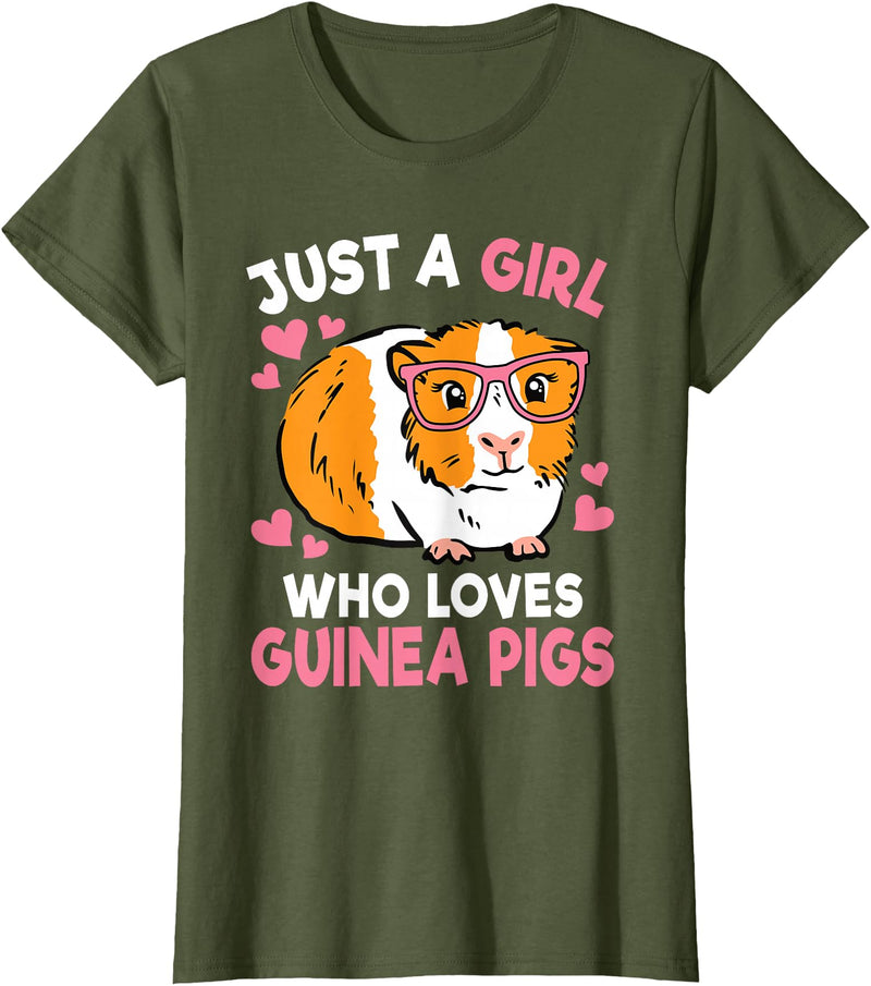 KATYLIN Just A Girl Who Loves Guinea Pigs Cute Women Girls Kids T-Shirt - Olive Green