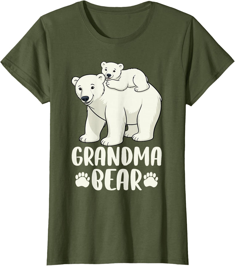 Polar Bear Family Art Creations Grandma Bear and Cub T-Shirt - Olive Green