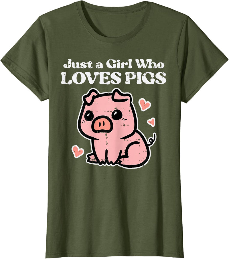 Pig Lover Shirts For Men Women Kids Just A Girl Who Loves Pigs Cute Hog Swine Toddler Girls Kids T-Shirt - Olive Green