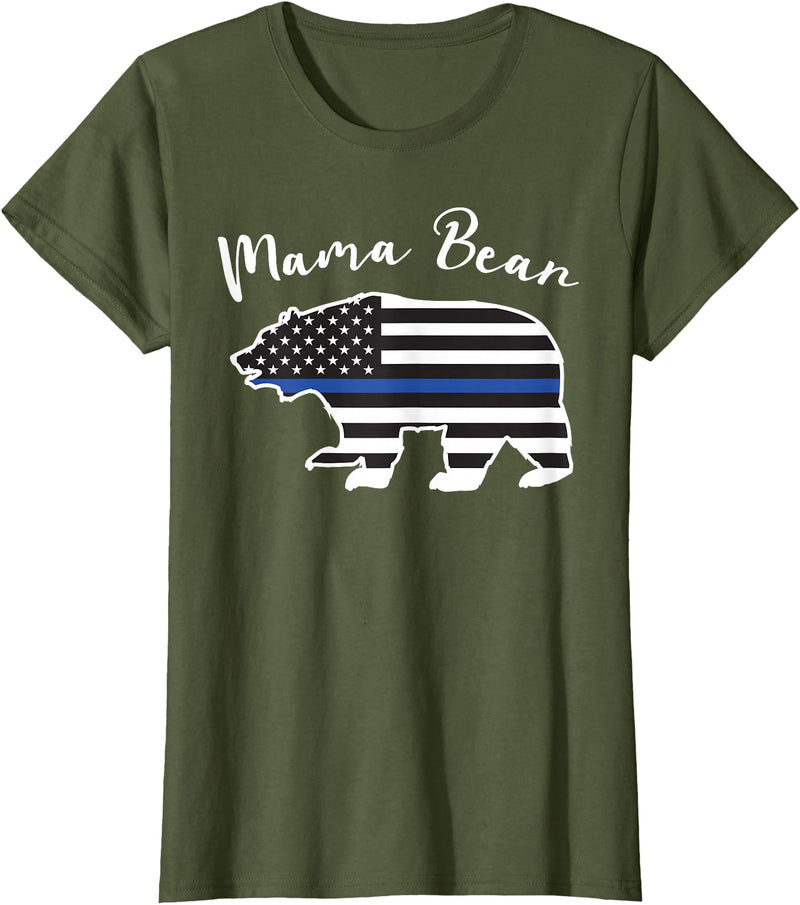 TourisTeez for Mama Bear Women Police Flag Womens MAMA BEAR | Police Flag Womens Police Mom Gift T-Shirt - Olive Green