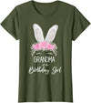 Grandma of the Birthday Girl"- Family Bunny Rabbit Birthday T-Shirt in Olive Green