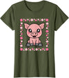 EDILILU Cute Pig Kawaii Pig Lover Piglet Women Girls T-Shirt - Olive Green