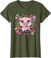 KATYLIN Cute Pig Flowers Pig Lover Women Girls Kids T-Shirt - Olive Green