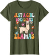 BALARI Just A Girl Who Loves Llamas Cute Groovy Alpaca Llama Kids T-Shirt - Olive Green
