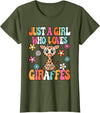 BALARI Just A Girl Who Loves Giraffes Cute Groovy Wild Animal Kids T-Shirt - Olive Green
