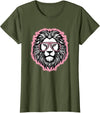 BALARI Cute Pink Lion Wild Animal Lion Lover Women Girls T-Shirt - Olive Green
