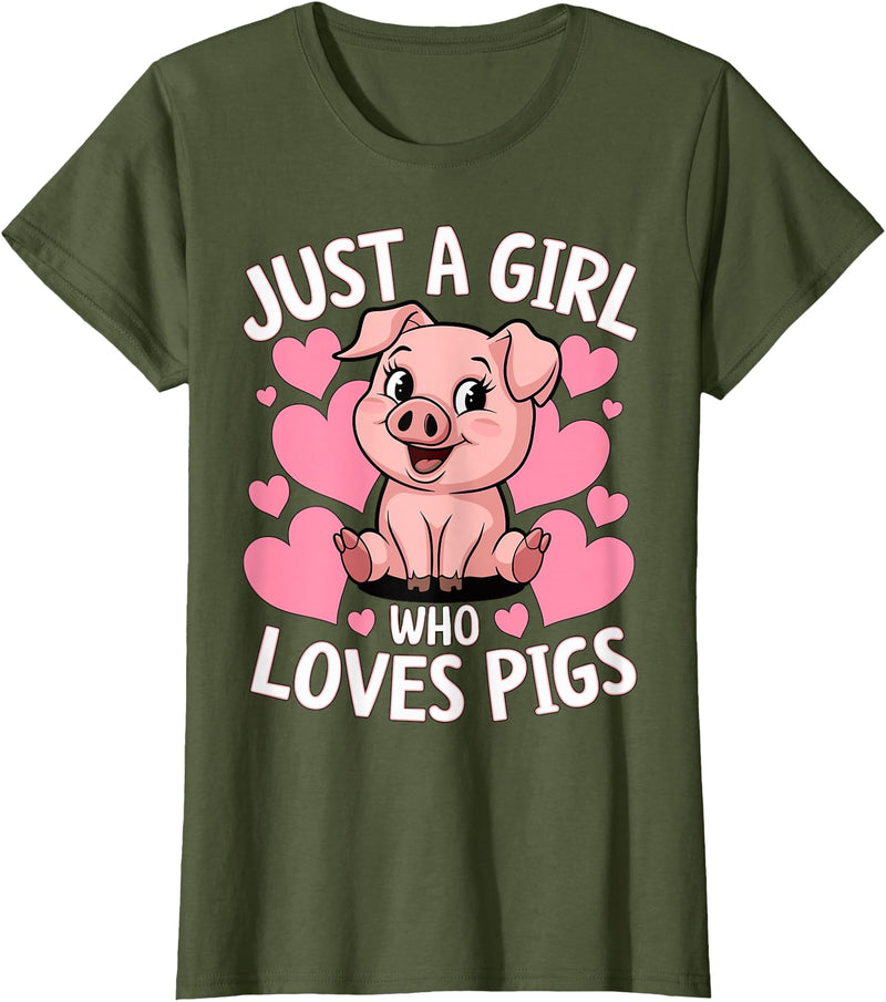 Magical and Funny Pig Farmer Gifts Just a Girl who loves Pigs T-Shirt - Olive Green