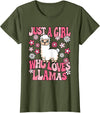KATYLIN Just A Girl Who Loves Llamas Llama Lover Girls Kids T-Shirt - Olive Green