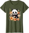 Floral Panda Bear Panda Bear Flowers Floral Girls Kids Funny Cute Panda Lover T-Shirt - Olive Green