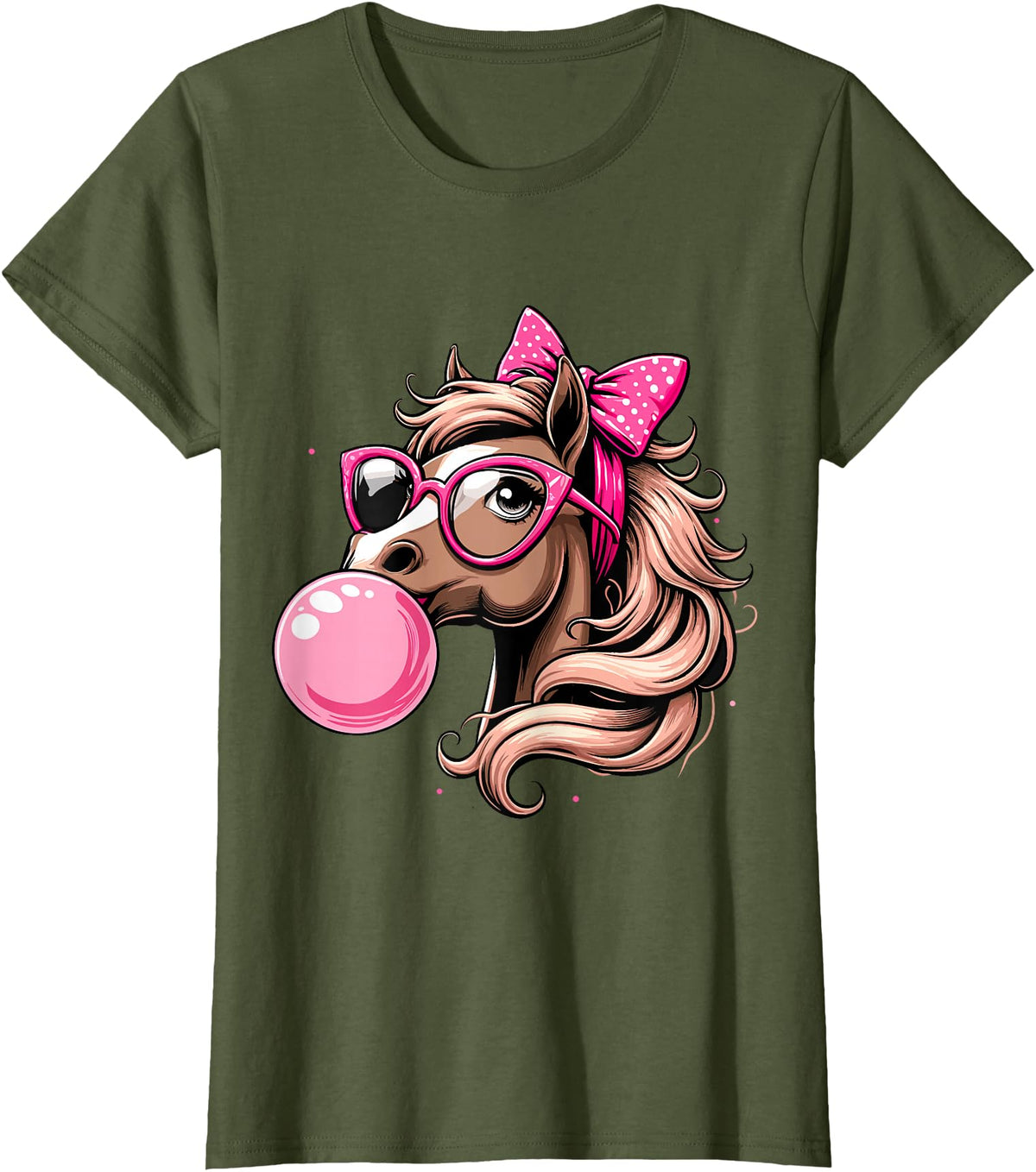 Humorous Horse Girl Gifts Horse Bubblegum Horse Girl Horseback T-Shirt - Olive Green