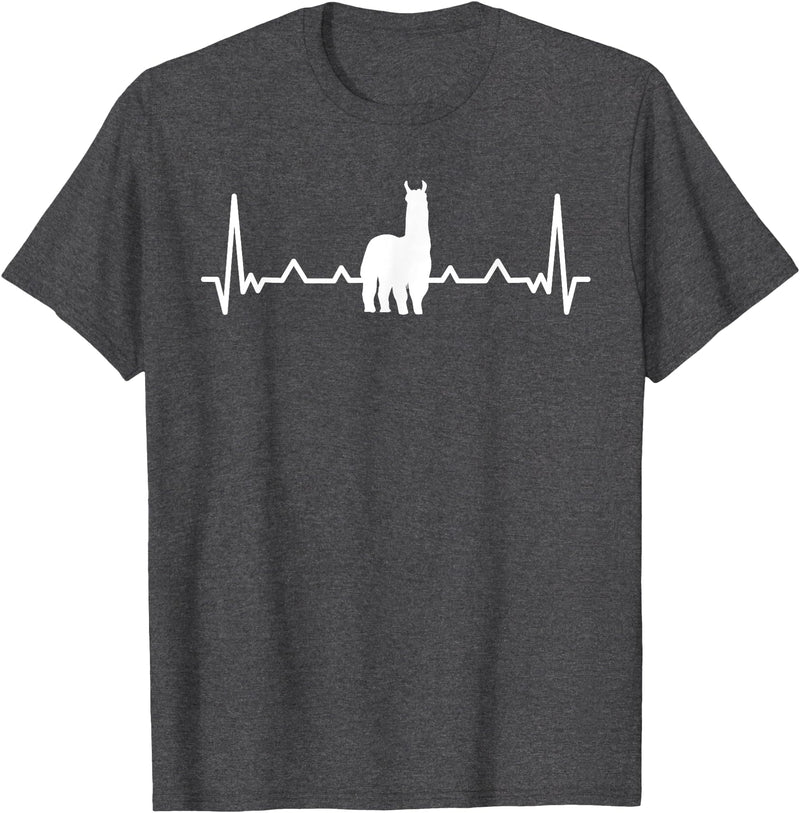 LLama Gifts & Accessories Llama Heartbeat Alpaca Llama Lover T-Shirt - Dark Heather Grey