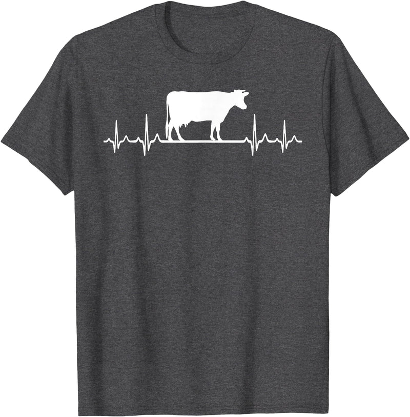 Farm and Holstein Cow for Men and Cattle Clothing Heartbeat Pulse ECG - Holstein Rancher For Cattle Farmer T-Shirt - Dark