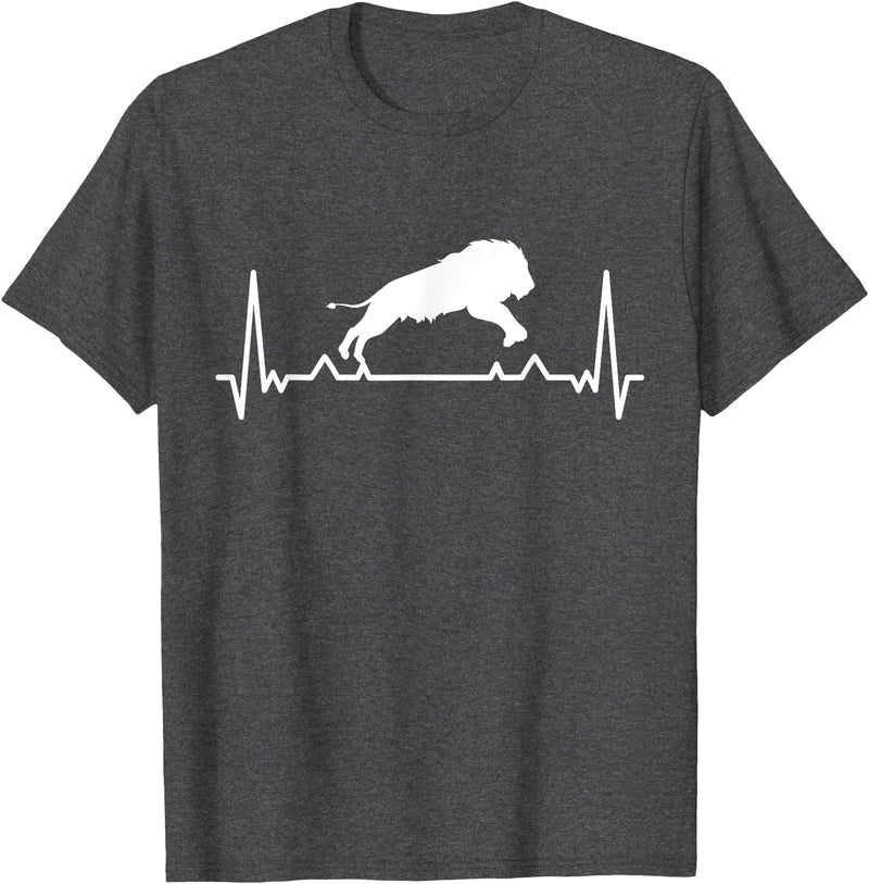 Africa Animal Safari Lion Gift Africa Lion Safari Animal Heartbeat Gift Lion T-Shirt - Dark Heather Grey