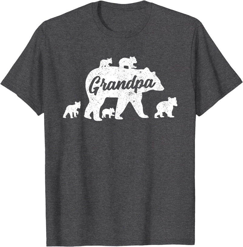 Matching Bear Family Apparel Vintage Grandpa Bear with 5 Cub Father's Day T-Shirt - Dark Heather Grey