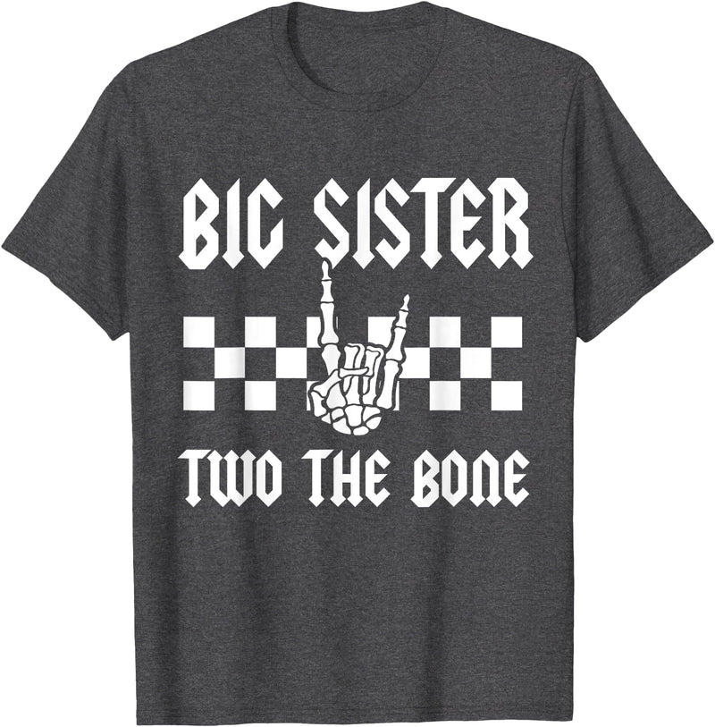 Halloween 2 Years Old Bday Rock Family Matching Big Sister Two The Bone Skeleton Hand 2nd Birthday Boy Girl T-Shirt - Dark