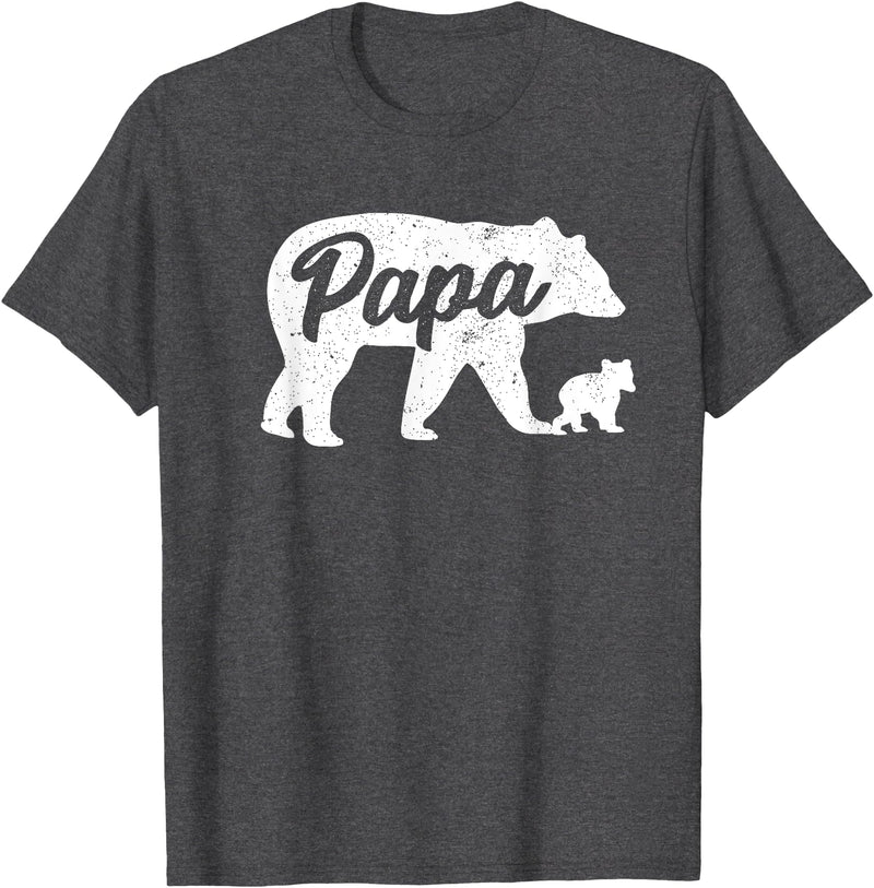 Matching Bear Family Apparel Vintage Papa Father Bear with 1 Cub father's Day T-Shirt - Dark Heather Grey