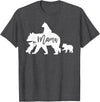 Artsy Mommy Bear Silhouette Nature Family Gifts Mama Bear 3 Baby Bear Cubs Following Riding on Back T-Shirt T-Shirt - Dark Heather Grey