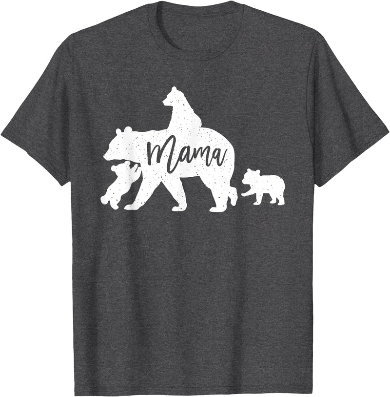 Artsy Mommy Bear Silhouette Nature Family Gifts Mama Bear 3 Baby Bear Cubs Following Riding on Back T-Shirt T-Shirt - Dark Heather Grey