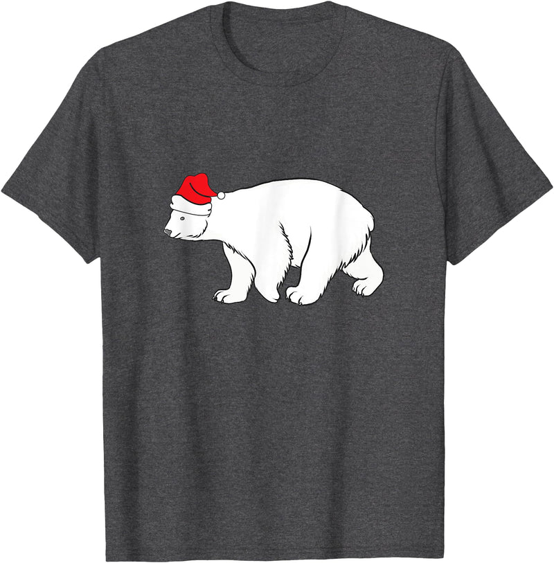 Polar Bear Xmas Pajama Polar Bear With Santa Hat Xmas Winter Christmas Pajama T-Shirt - Dark Heather Grey