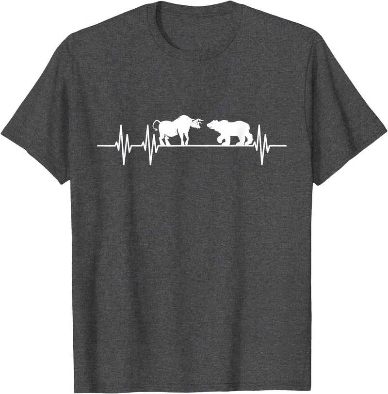 Day Trading Gifts Stocks Stock Trader Bull Bear Heartbeat Trading T-Shirt - Dark Heather Grey