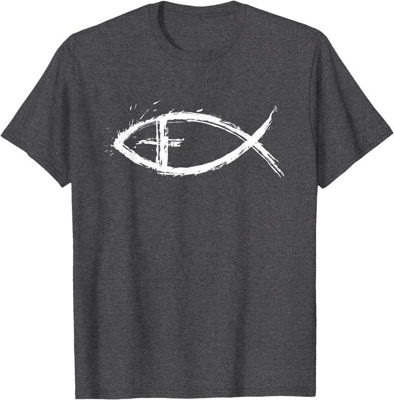 Christian Faith Shirts Jesus Fish Christian T-Shirt T-Shirt - Dark Heather Grey