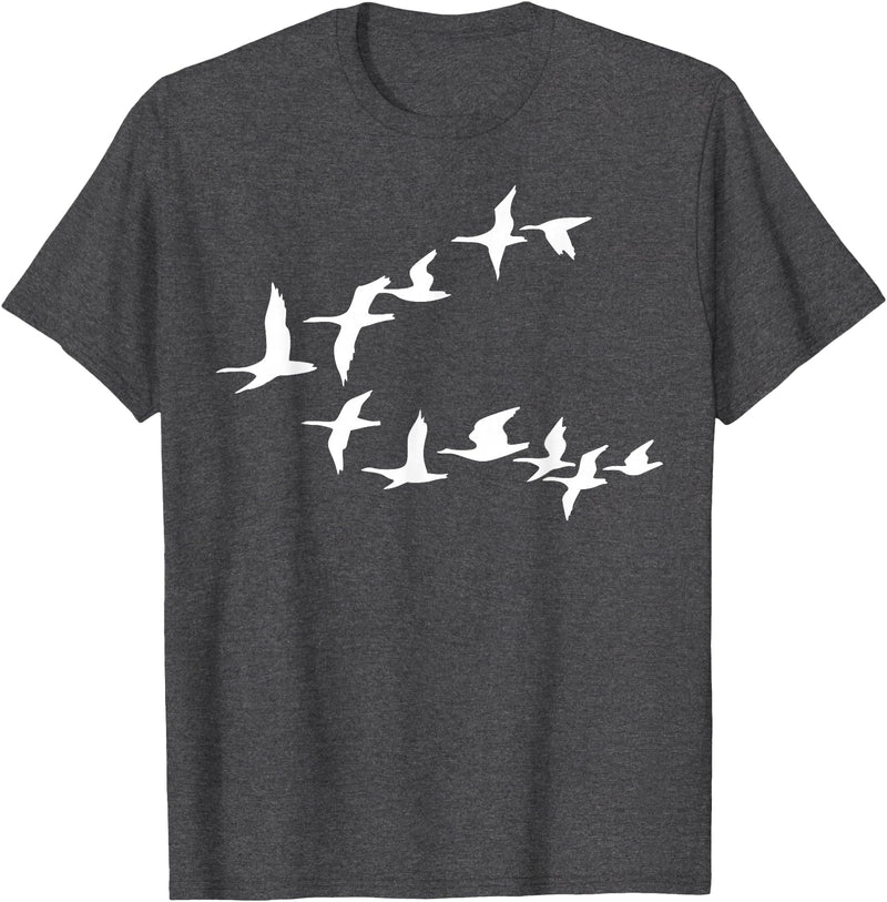 Marron Bear Birds In Flight, V Pattern Flock Of Geese T-Shirt - Dark Heather Grey