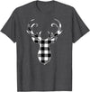 Buffalo Plaid Deer Clothing Co. by AAM Black & White Classic Christmas Buffalo Plaid Deer Head T-Shirt - Dark Heather Grey