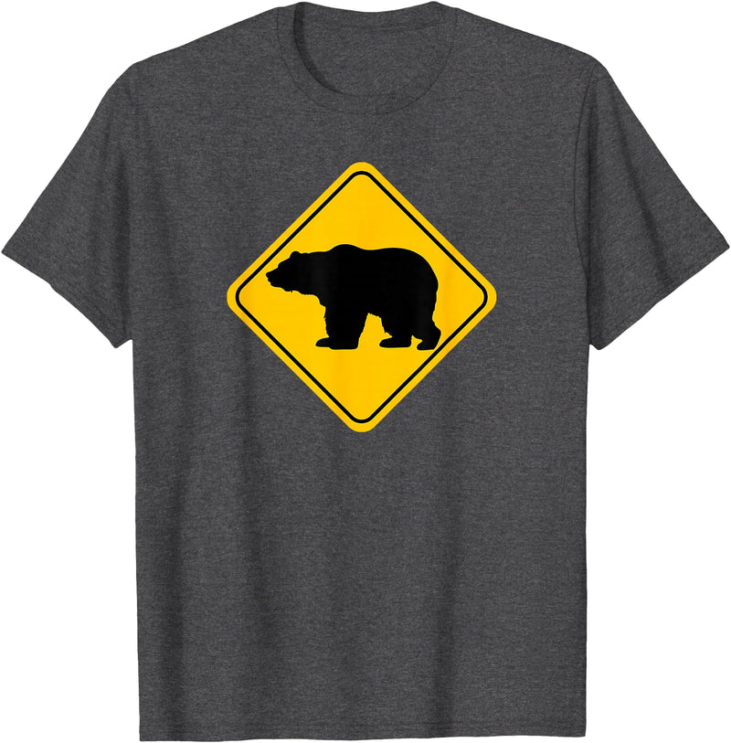 The Zoology Company - Animal Art Graphic Design Bear Crossing Road Sign Grizzly Classic Minimalist Graphic T-Shirt - Dark Heather Grey