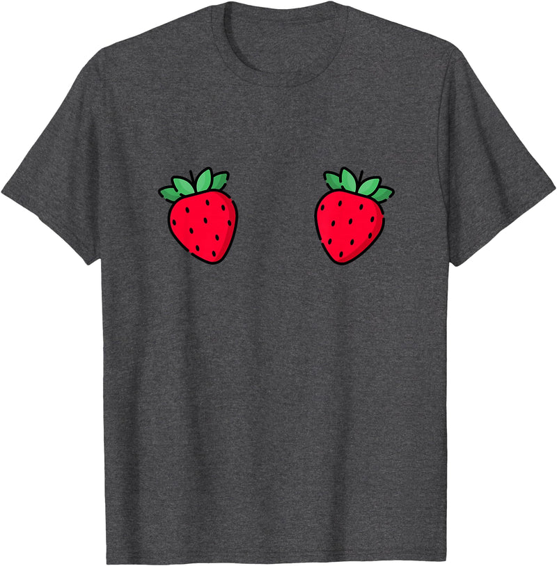 Fruit Boobs Co Strawberry Fruit Boobs Funny Summer Food T-Shirt - Dark Heather Grey