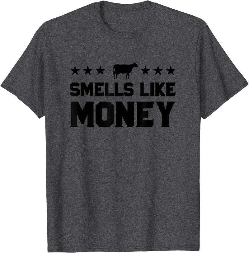 Calf to Cow Farming Apparel Smells Like Money Retro 90s Dairy Farm Gift Shirt T-Shirt - Dark Heather Grey