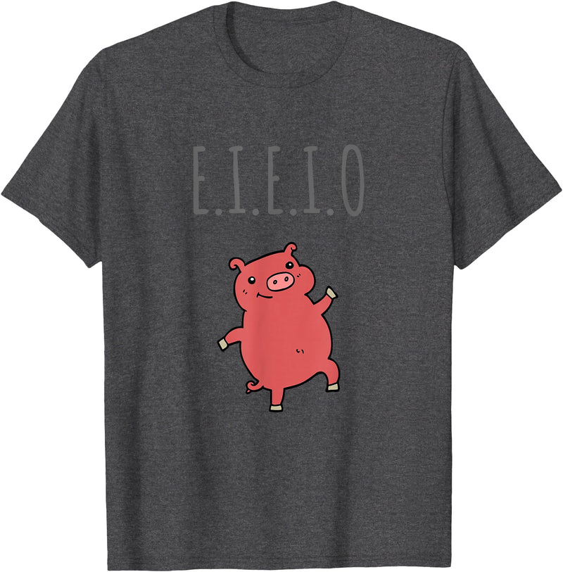 Things by Sally Stuff by Sally: EIEIO Dancing Pig Fun T-Shirt T-Shirt - Dark Heather Grey