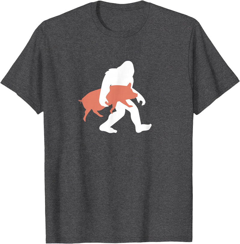 Triple G Mavs Bigfoot Carrying Pig Shirt, Funny Cute Sasquatch Gift T-Shirt - Dark Heather Grey