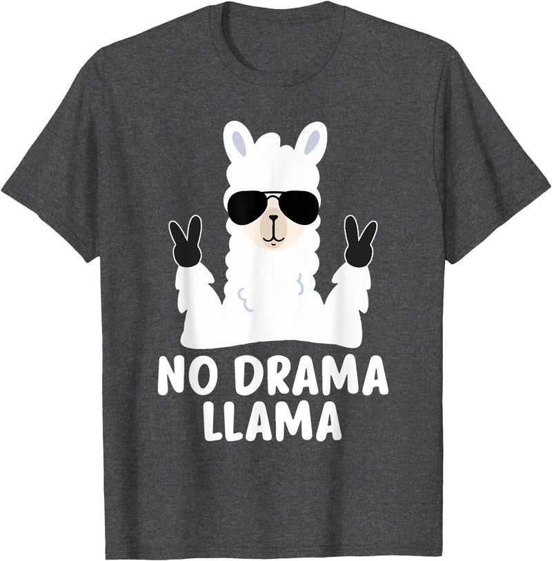 No Drama No Pob-Llama Alpaca Gifts No Drama Llama Alpaca with Sunglasses Llama Alpaca T-Shirt - Dark Heather Grey