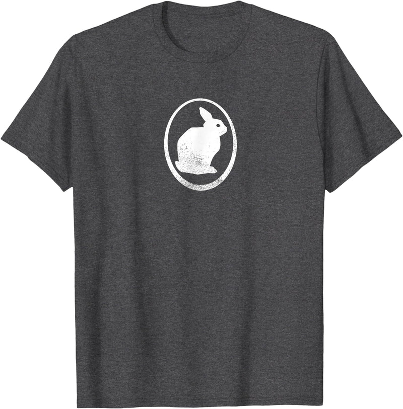 White Silhouette of a Bunny, Stylized for Rabbit Lovers T-Shirt in Dark Heather Grey