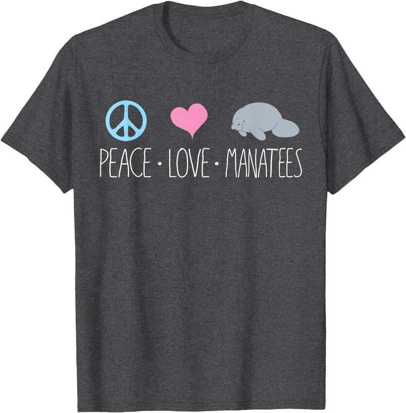 Sea Cows Tees Cute Manatee TShirt, Peace Love Manatees Chubby Sea Cow T-Shirt - Dark Heather Grey