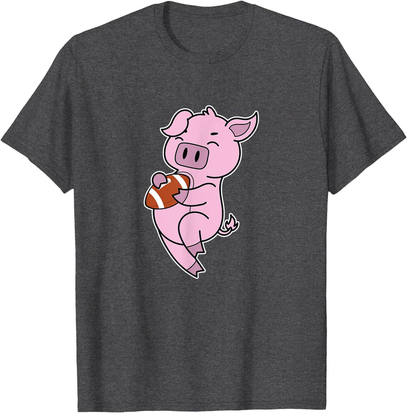 American Football USA animal Touchdown sport ball Pig plays American Football T-Shirt - Dark Heather Grey