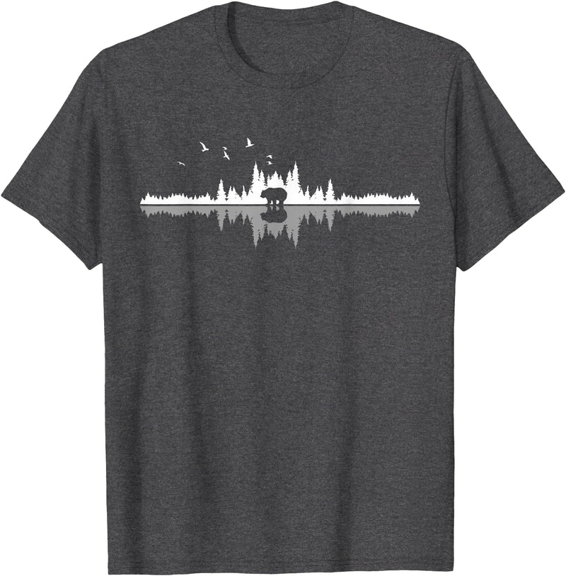 Wir Lieben Berge - Wandern & Camping Apparel Co. Wir Lieben Berge - Bear Hiking Camping Mountains Nature Trekking T-Shirt - Black - Unisex-Adults - Small - Short Sleeve - Classic Fit - Dark Heather Grey