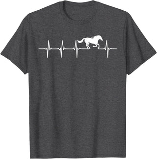 Heartbeat Horse Lover Gifts Women Men Girls Gifts Horse Lover Gifts Heart EKG Heartbeat Pulseline Cardiology T-Shirt - Dark Heather Grey