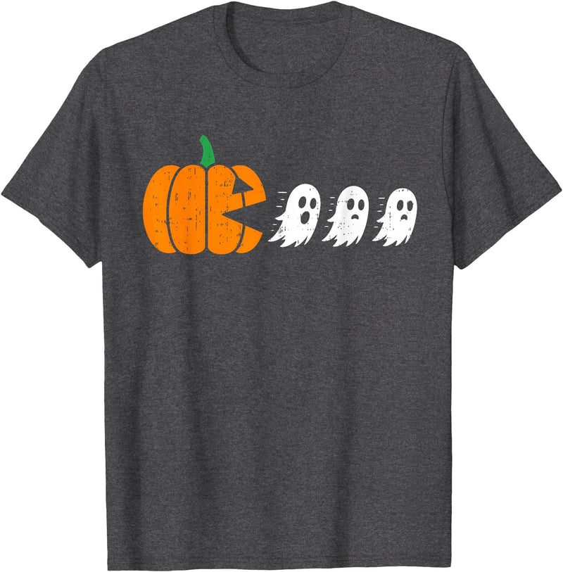 Funny Halloween Tees for Men Women Kids. Funny Gamer Pumpkin Eating Boo Halloween Men Kids Boys T-Shirt - Dark Heather Grey