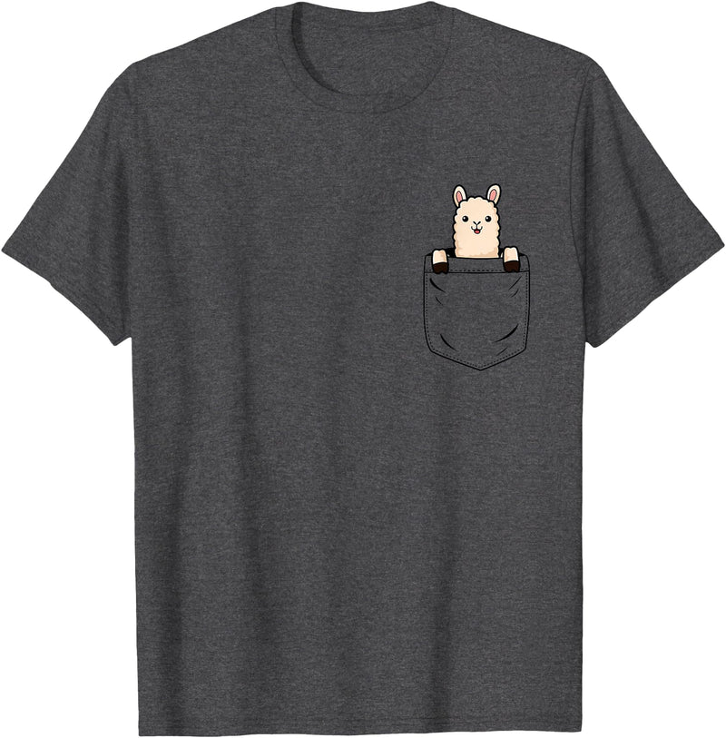 Llama Lover Designs by T&T Llama Lovers Cute Funny Llama in Pocket T-Shirt - Dark Heather Grey