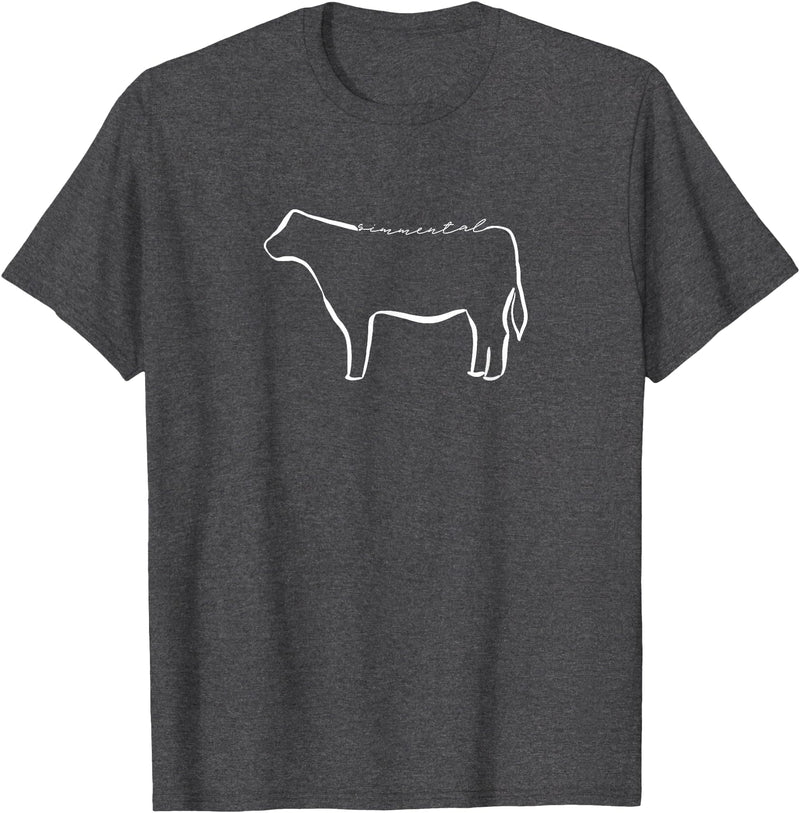 Simmental Cow Lineart T-Shirt - Dark Heather Grey