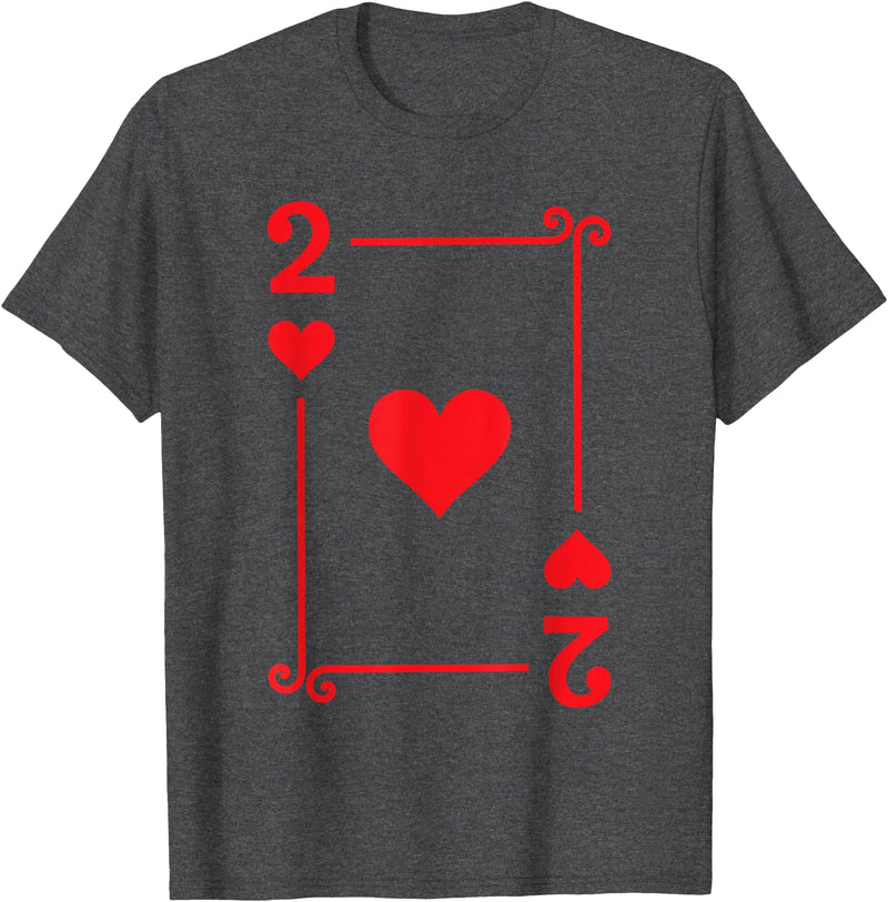 Playing Card Costume Tees - 2 Hearts Card - Two Card T-Shirt - Dark Heather Grey