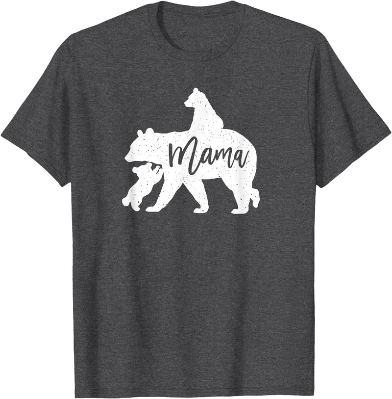 Artsy Mommy Bear Silhouette Nature Family Gifts Mama Bear 2 Baby Bear Cubs Playing Riding on Back T-Shirt - Dark Heather Grey