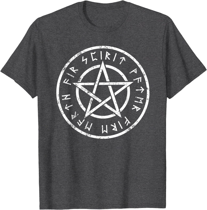 Creepy Halloween Clothing Shop Wiccan Pentagram T-shirt Wicca Five Elements - Dark Heather Grey