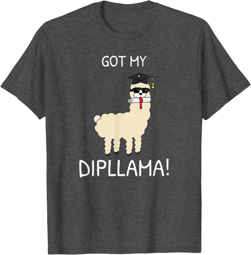 Funny Llama School Graduation Ceremony Got My Dipllama -Students School Graduation Day -Funny Llama T-Shirt - Dark Heather Grey